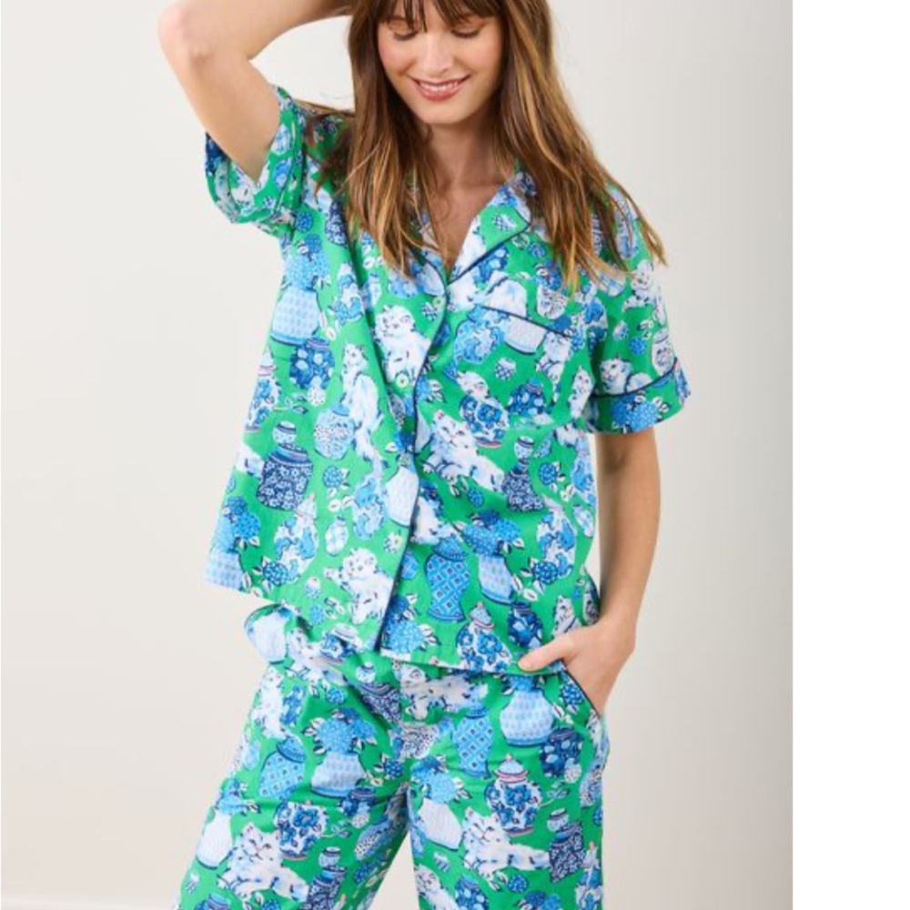 Printfresh Green and Blue Cat Print Pajama Set